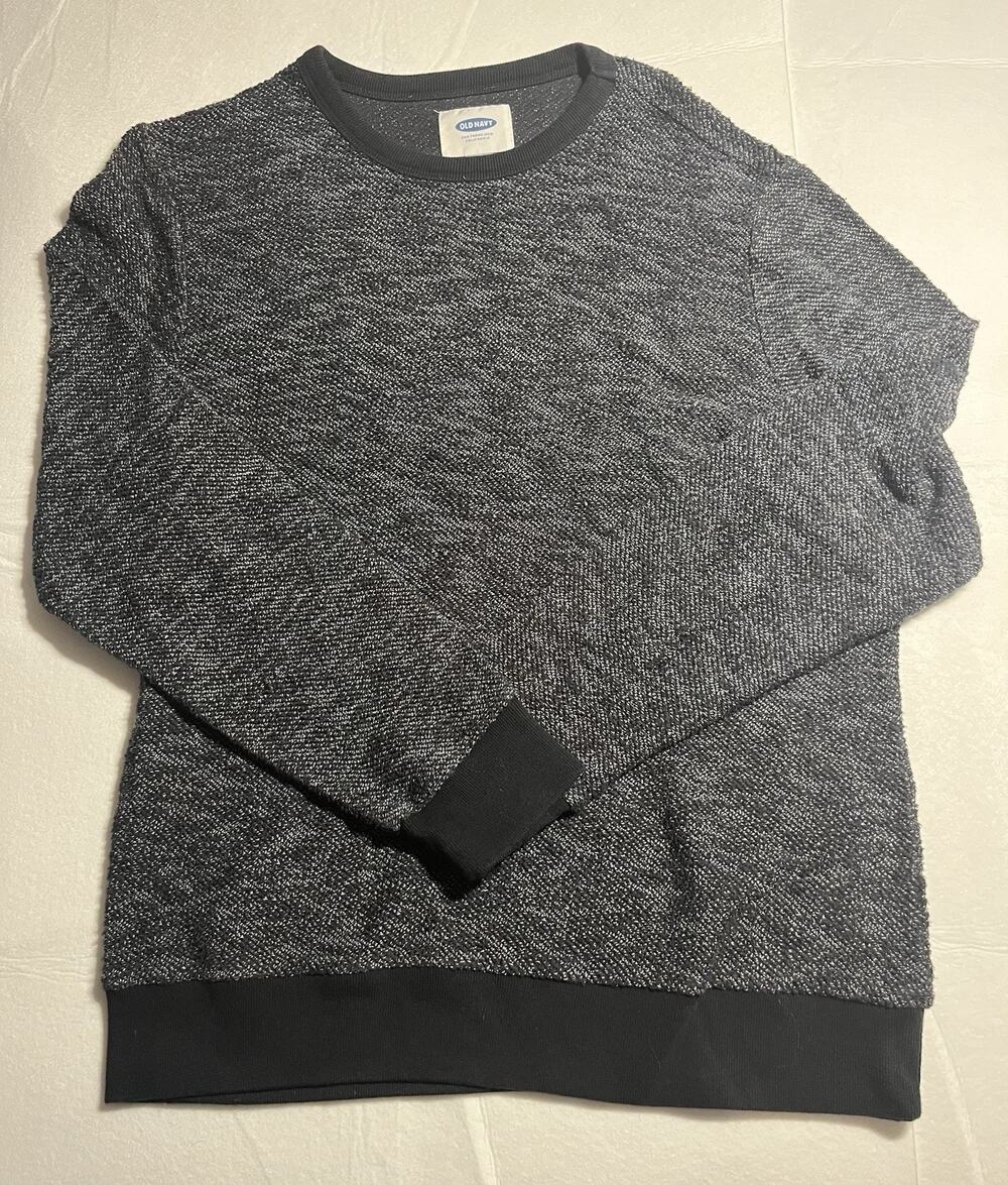 Old Navy Crewneck Sweatshirt Mens Large Black Gray Marled Knit Pullover